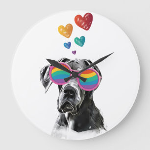 Reloj Redondo Grande Gran perro danés con El día de San Valentín del co