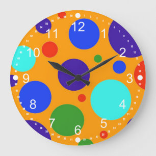 Reloj Redondo Grande Gran polca divertida colorida puntos azul Naranja 
