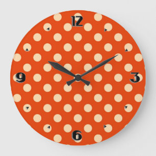 Reloj Redondo Grande Gran punto retro - mandarina y naranja pálido