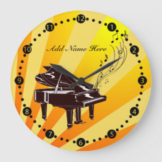 Reloj Redondo Grande Grand Piano Personalizado Notas Amarillas y Oro