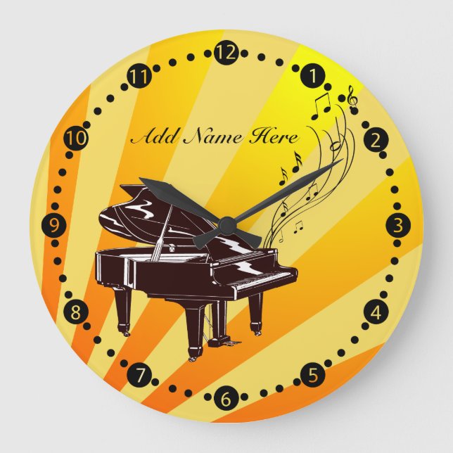 Reloj Redondo Grande Grand Piano Personalizado Notas Amarillas y Oro (Anverso)