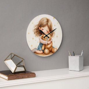 Reloj Redondo Grande Grandes abrazos - Chica lindo abrazando oso de pel