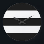 Reloj Redondo Grande Grandes franjas blancas y negras<br><div class="desc">Puede personalizar de la parte blanca de este diseño cambiando el color de fondo.</div>