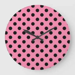 Reloj Redondo Grande Grandes lunares negros sobre rosa caliente