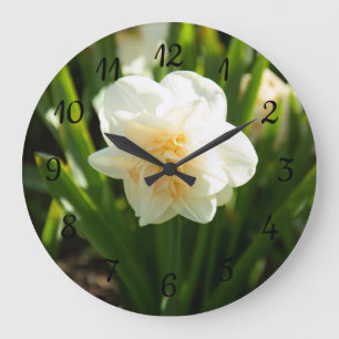 Reloj Redondo Grande Grandes narcisos blancos en un día de primavera