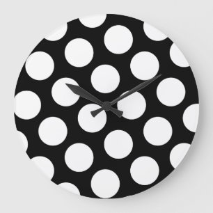 Reloj Redondo Grande Grandes puntos de polka blanco y negro