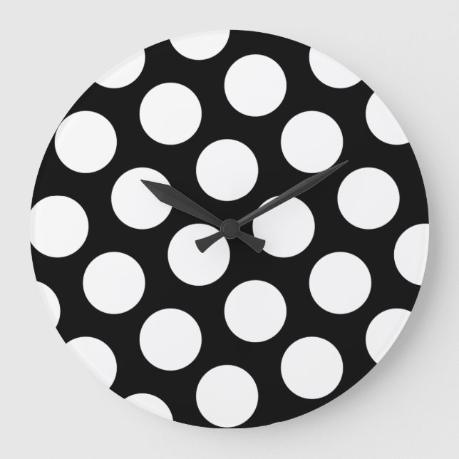 Reloj Redondo Grande Grandes puntos de polka blanco y negro (Anverso)