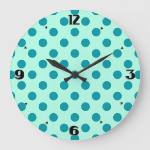 Reloj Redondo Grande Grandes puntos retro - aqua y turquesa