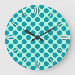 Reloj Redondo Grande Grandes puntos retro - aqua y turquesa