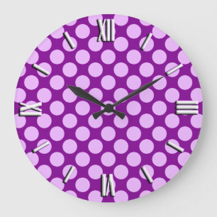Reloj Redondo Grande Grandes puntos retro - orquídea y púrpura