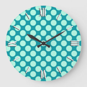 Reloj Redondo Grande Grandes puntos retro - turquesa y acuática