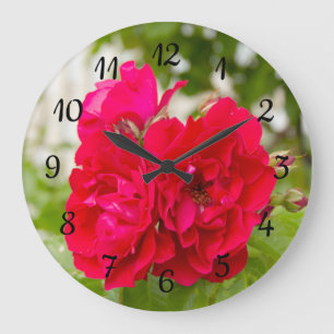 Reloj Redondo Grande Grandes rosas rojas en el jardín