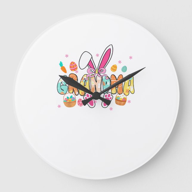 Reloj Redondo Grande Grandma Easter Grandma Coquette Bunny Ears Eggs Ba (Anverso)