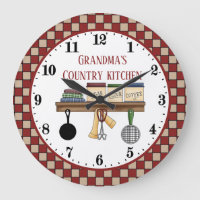 Grandma's Country kitchen add text Large Clock 