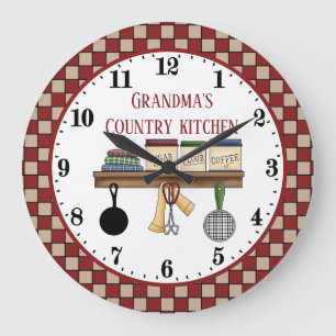 Reloj Redondo Grande Grandma's Country kitchen add text Large Clock 
