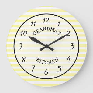 Reloj Redondo Grande Grandma's Kitchen Yellow and White Striped Clock