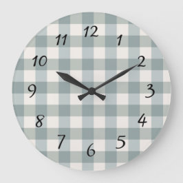 Reloj Redondo Grande Granja de campo Green Plaid Gingham Simple