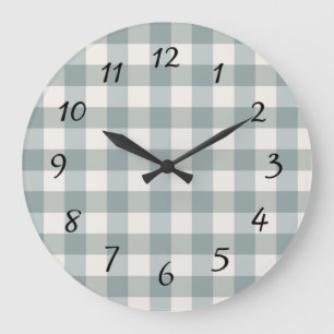Reloj Redondo Grande Granja de campo Green Plaid Gingham Simple