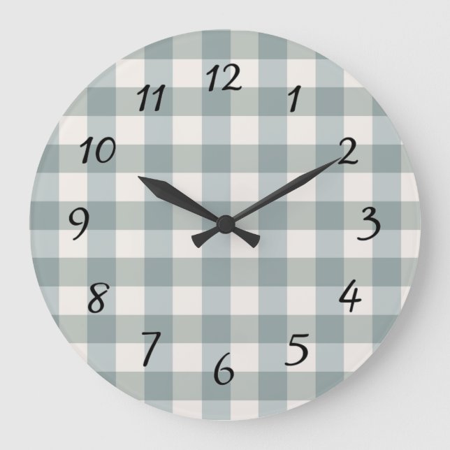 Reloj Redondo Grande Granja de campo Green Plaid Gingham Simple (Anverso)