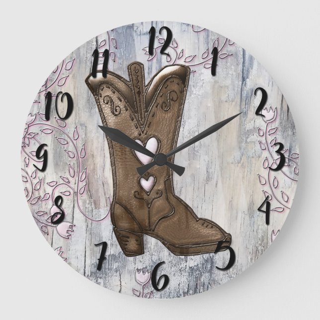Reloj Redondo Grande Granja de Cowgirl Rustic Cute  (Anverso)