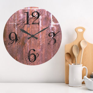 Reloj Redondo Grande Granja de Madera Rústica del Condado