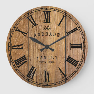 Reloj Redondo Grande Granja de madera Rústica Nombre Familia Granja Año