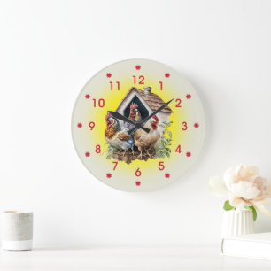 Reloj Redondo Grande Granja de pollos y gallos