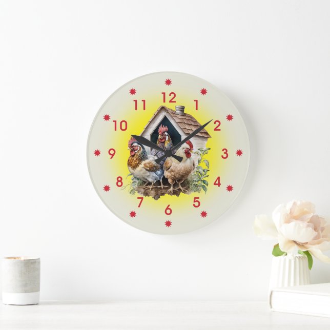 Reloj Redondo Grande Granja de pollos y gallos (Hogar)