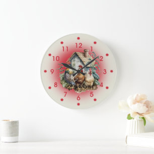 Reloj Redondo Grande Granja de pollos y gallos