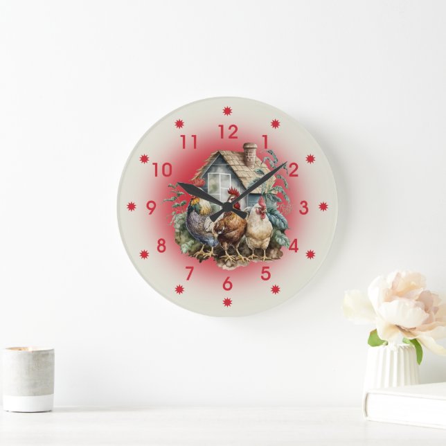 Reloj Redondo Grande Granja de pollos y gallos (Hogar)