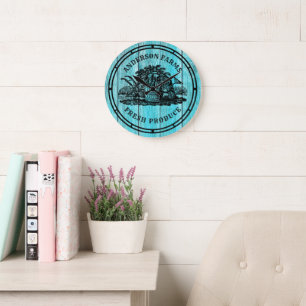 Reloj Redondo Grande Granja Productos Frescos Faux Wood