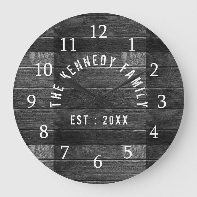 Reloj Redondo Grande Granja Rustic Wood Family Name (Anverso)
