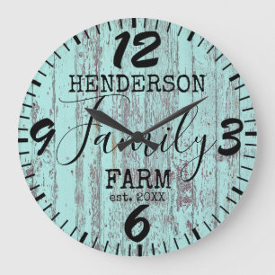 Reloj Redondo Grande Granja Rústica Antigua Madera Deteriorada Familia