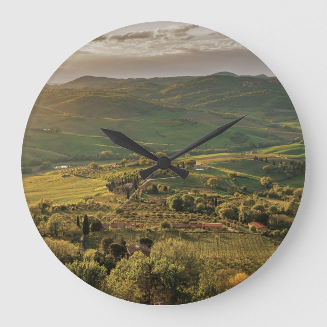 Reloj Redondo Grande Granjas rurales italianas, puesta de sol toscana. (Anverso)
