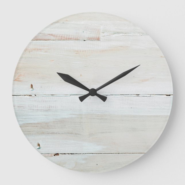 Reloj Redondo Grande Grano de madera blanca de madera blanca encalado (Anverso)