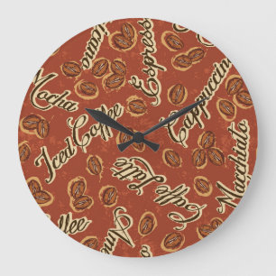 Reloj Redondo Grande Granos de café: patrón de cosecha tipográfica.