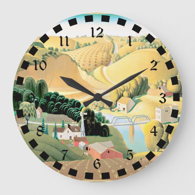 Reloj Redondo Grande Grant Wood - Stone City, Iowa, arte fino (Anverso)