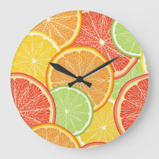Reloj Redondo Grande Grapefruit y fondo abstracto naranja.