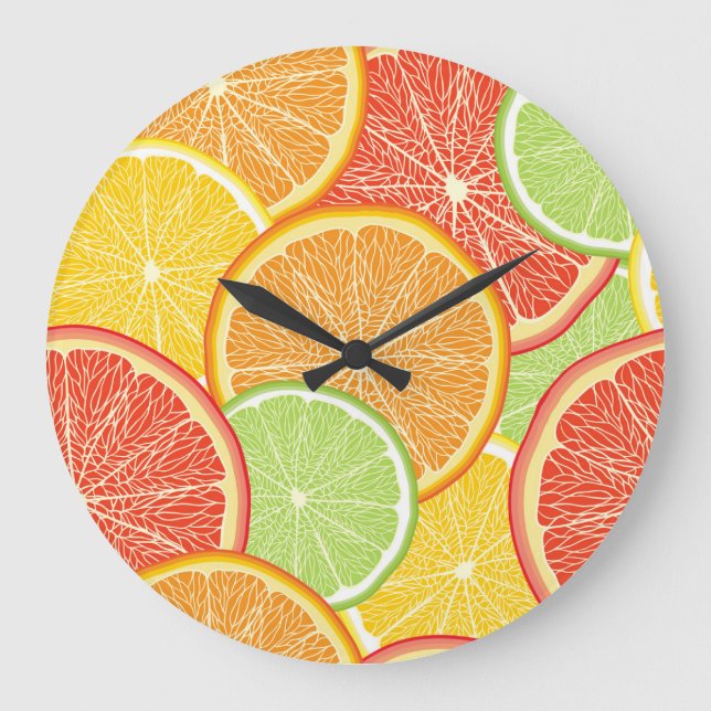 Reloj Redondo Grande Grapefruit y fondo abstracto naranja. (Anverso)