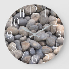 Reloj Redondo Grande Gray Beach Pebbles Fotografía Textured Coastal