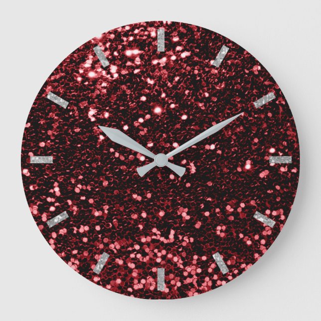 Reloj Redondo Grande Gray Glam, Purpurina burgués rojo maroon (Anverso)