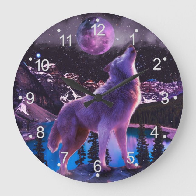 Reloj Redondo Grande Gray wolf howling in forest (Anverso)