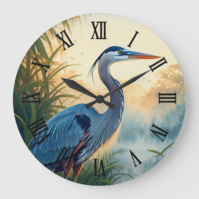 Reloj Redondo Grande Great Blue Heron Everglades National Park Morning (Anverso)