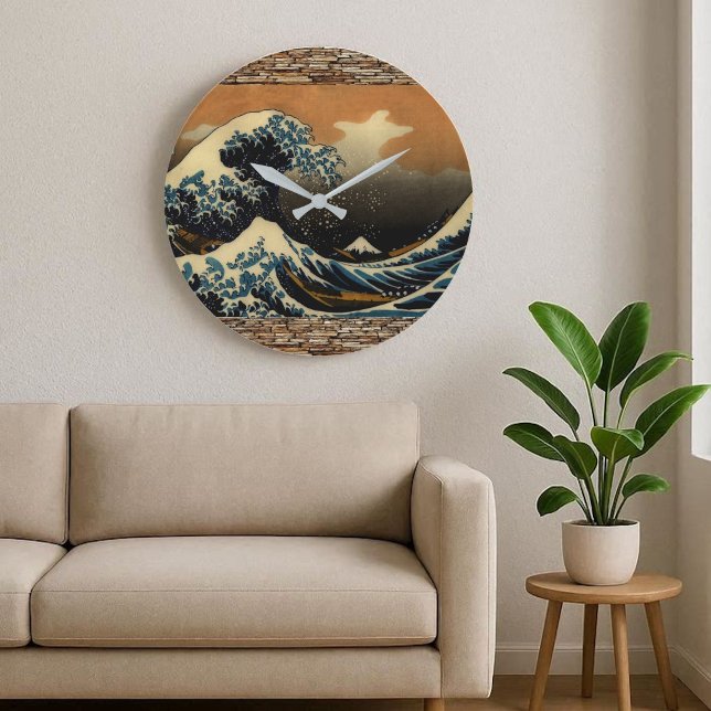 Reloj Redondo Grande Great Wave Off Kanagawa Japanese Ukiyo-e Art  (Great Wave Off Kanagawa Japanese Ukiyo-e Art Large Clock)