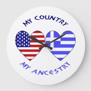 Reloj Redondo Grande Greek USA Flags Hearts Country Ancestry