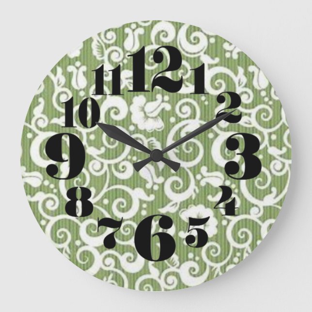 Reloj Redondo Grande Green and White Floral Flourish (Anverso)