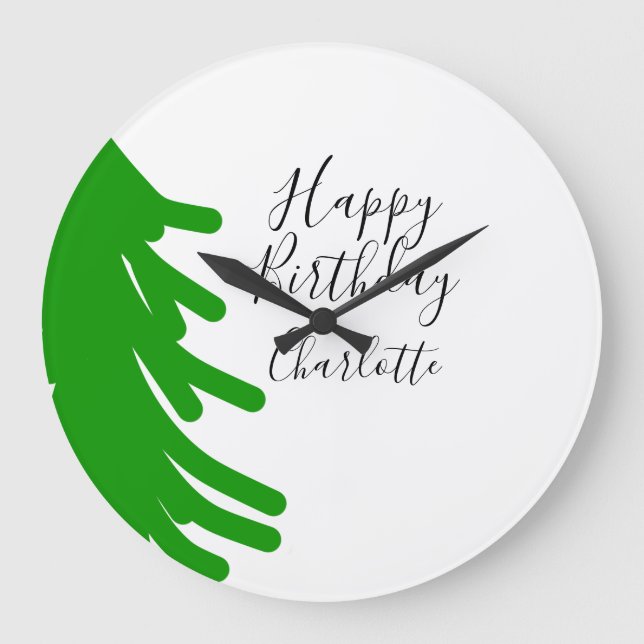 Reloj Redondo Grande Green Christmas tree happy birthday December winte (Anverso)