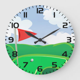Reloj Redondo Grande Green de Golf con Bandera Roja y Bola