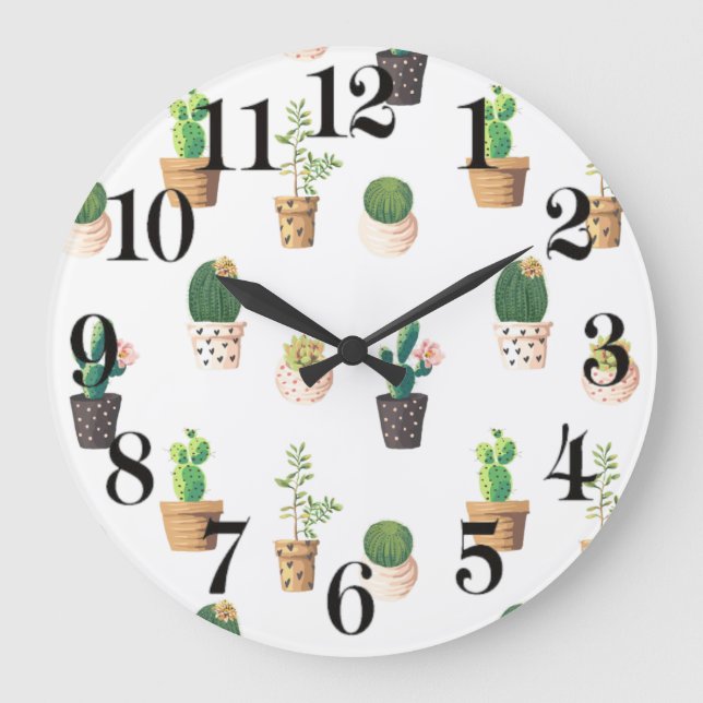 Reloj Redondo Grande Green Dessert Succulent Cactus in Pots (Anverso)