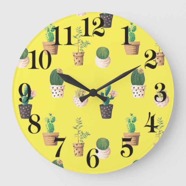 Reloj Redondo Grande Green Dessert Succulent Cactus in Pots (Anverso)